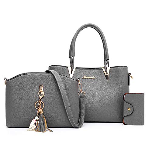 GJGJTER Women Handbag Purses Pu Leather 3 Pcs Fashion Shoulder Crossbody Tote Bags with Large Capacity