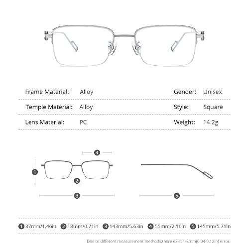 Image of HEPIDEM Vintage Style Rectangular Metal Eyeglasses for Men,Half Semi Rimless Square Optical Glasses Frame