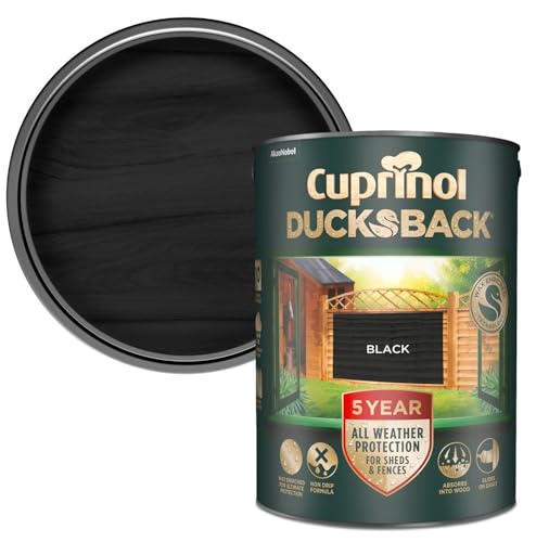 Shed & Fence Paint Black 5L Fence Paint 5-Year Weatherproof Wax-Enriched Non-Drip Formula Quick-Dry Water-Repellent Exterior Wood Treatment