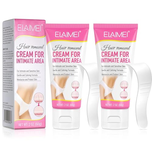 Crema depilatoria, crema depilatoria para genitales, kit de bikini, removedor de vello indoloro para piel sensible púbica, corporal y axilas, 60 g * 2 piezas