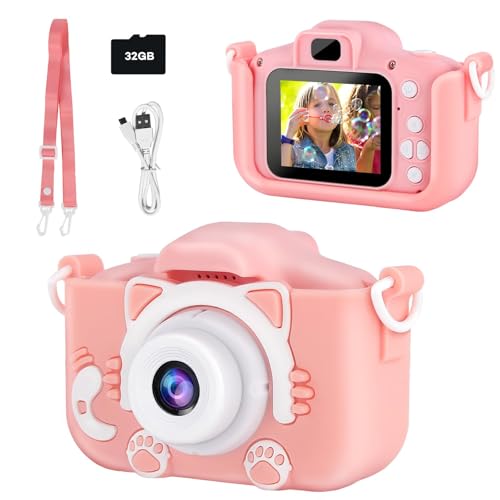 Kids Digital Camera - 1080P HD Selfie Camera for Girls & Boys, 3-12 Years Old, with 32GB SD Card & Silicone Case
