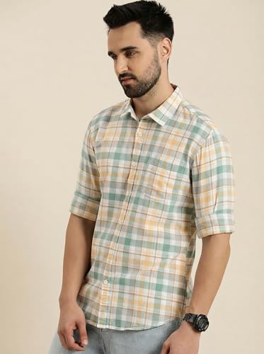 Image of IndoPrimo Men's Checked Slim Fit Casual Shirt Premium Cotton Full Sleeve Plaid Shirt with Chest Pocket Stylish Summer & Office Wear