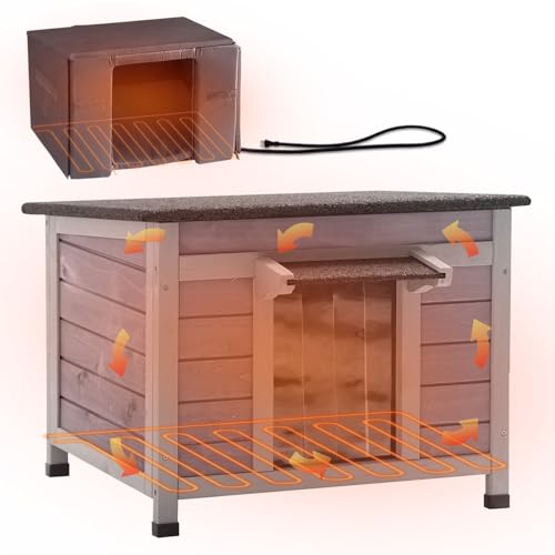 GUTINNEEN Heated Outdoor Insulated Dog House with Heating Pad and 6-Sided Insulation for Small Dogs and Feral Cats