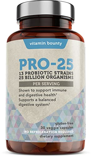 Vitamin Bounty Pro 25 Probiotic with Prebiotics for Oral & Dental Health, Gut and Digestive Support, 13 Strains, 25 Billion CFU, with Delayed-Release Embocaps & Fermented Greens, 30 Capsules