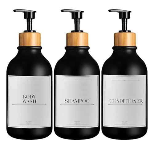 La Mejor Selección de Dispensadores de ducha Top 10. 50 KOOLMARK Set 3 Dispensadores de Jabón Líquido, Shampoo y Acondicionador Botellas de 500ML Accesorios Ideales para Baño y Regadera (Negro)