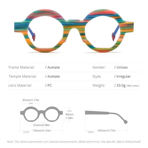 Image of HEPIDEM Multicolor Acetate Glasses Frame Women,Oversize Round Optical Eyeglasses