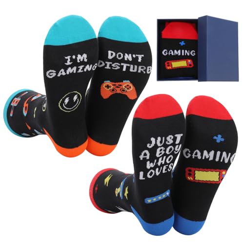 scenicamp Gamer Gifts for Teens Boys 2 Pack Gaming Socks Ideas with Gift Box for Christmas Video Game Gifts 10-12 Years