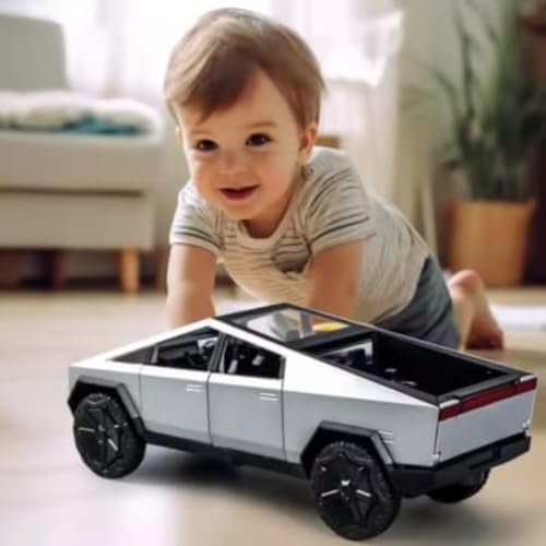 Image of Tesla Cyber Truck Model Car | Exclusive Alloy Metal Pull Back Action | Openable Doors & Light, Music Toy Car for Kids | Best Gifts Toys Boys & Collectors (Tesla CyberTruck 1:36)