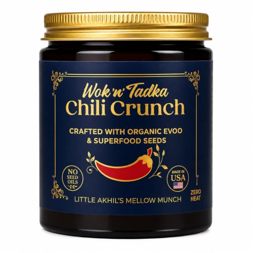 Wok n Tadka Garlic Chili Crunch 6oz, Mild Chili Crisp &amp; Chili Oil, Organic Extra Virgin Olive Oil, No Seed Oils, Gluten Free, Vegan, Ramen &amp; Dumpling Topping