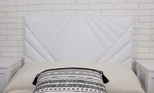 TEXFYNO Cabecero Cama Fabricado con Polipiel y Acolchado Bordado geométrico-CA120 (135 * 55cm, Blanco)