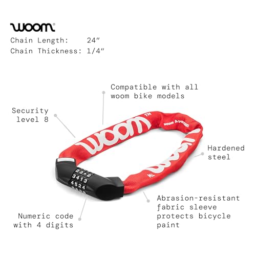 woom LOKKI Fahrradschloss für Kinder, Zahlenschloss, Hohe Sicherheit, 61 cm Kettenlänge, 6 mm Kettenstärke, Ummantelung, Rot (woom red) – Bild 4