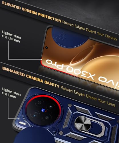 Image of WOW IMAGINE Tough Armor Bumper Mobile Back Case for Vivo X300 Pro 5G | Sliding Camera Cover | Shock Proof 360 Protection | Hybrid PC + TPU | Ring Holder with Kickstand - Blue