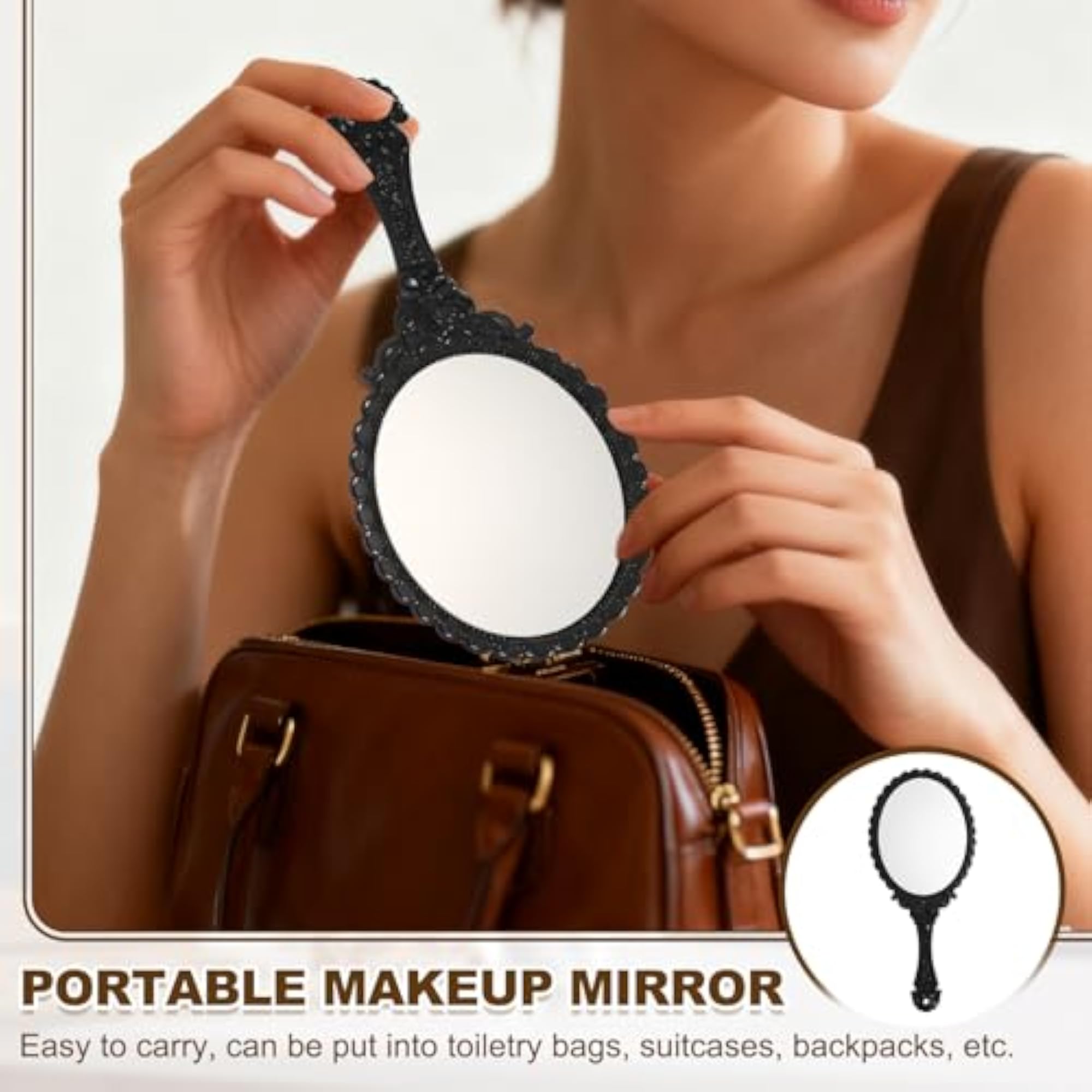 Vintage Hand Held Mirror with Embossed Design