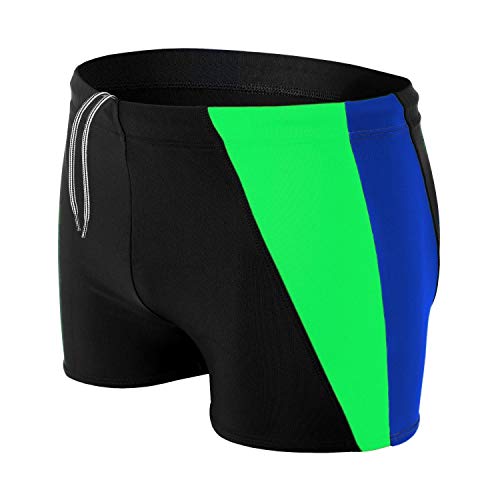 Aquarti Bañador Deportivo para Hombre Tipo Boxer, Negro/Azul Brillante/Verde, XXL