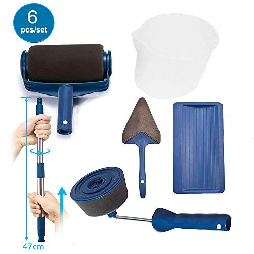 Rodillos de Pintura con Manija Extensible, Multifunción Profesional 6 Unidades rodillos para pintar de Kit para Pintar Pared en Casa y Oficina y Jardín