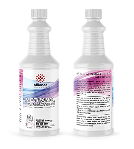 Methanol – ACS Reagent Grade - 1 Quart – Uses: Organic Synthesis, Fuel, Solvent, Antifreeze – Made in America – Alliance Chemical