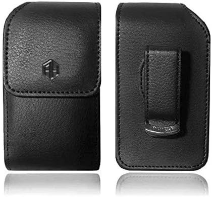 AH Small Vertical Leather Pouch with 360 Rotating Clip, Holster Flip Phone Case Belt Clip Holder Fits LG B470 Kyocera Cadence LTE Alcatel Go FLIP Palm Phone and Most Flip Phones