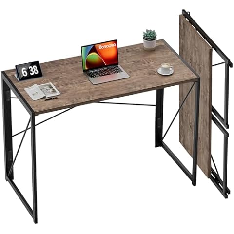 Coavas Folding Desk No Assembly Required, 39.4 inch Writing Computer Desk Space Saving Foldable Table Simple Home Office Desk,Brown Cover