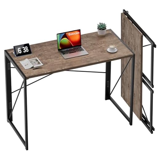 Writing Computer Desk Modern Simple Study Desk Industrial Style Folding Laptop Table for Home Office Notebook Desk Brown Desktop Black Frame