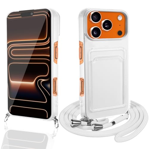 iPhone 17 pro max 用 ケース ショルダー カード収納 カード入れ いphone17pro max スマホケース カバー 可愛い かわいい 韓国 TPU+PC 背面カード収納 耐衝撃 アイフォン17 pro max(ホワイト)