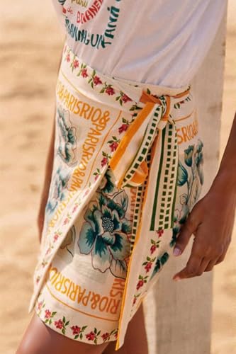 CHARTOU Women's Summer Floral Print Wrap Short Skirt Knot Side High Waist A Line Beach Mini Skirt2