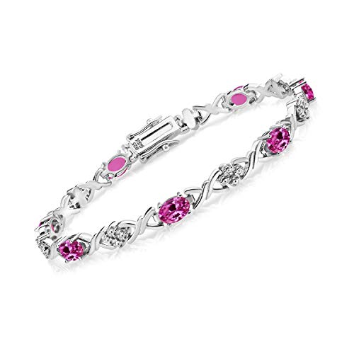 Gem Stone King 2-4 Ct Infinity Link Gemstone Bracelet-Pink Created Sapphire