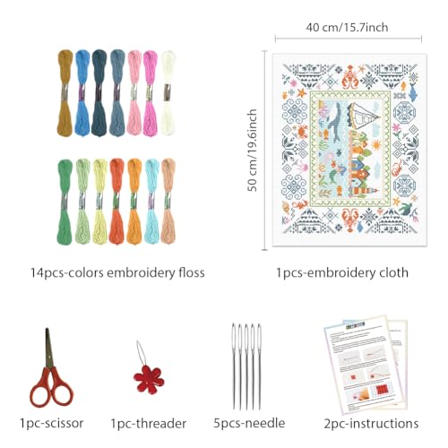 Image of FREEBLOSS 11CT Cross Stitch Kit Stamped Cross Stitch Craft Kit with Stitching Guide for Beginners Coastal Scenes Embroidery Set Crossstitch Wall Hanging Set 15.7x19.7inch