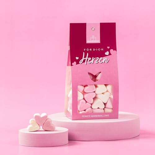 Pinke Marshmallow Herzen | Das mini Geschenk für deine Liebsten | Marshmallow Herz | Geschenkverpackung mit Marshmallows | Herz Marshmallows zum dekorieren, backen oder verschenken