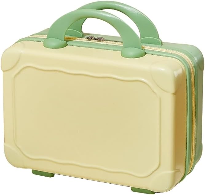 Bottone 14 Inch ABS Cosmetic Bag Portable Travel Makeup Suitcase Decorative Hand Luggage Carrying Bag for Women Girls, Yellow with matcha