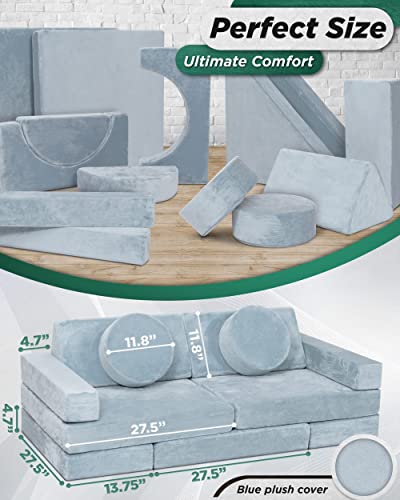 Lunix Lx15 14Pcs Modular Kids Play Couch, Child Sectional Sofa, Fortplay Bedroom And Playroom Furniture For Toddlers, Convertible Foam And Floor Cushion For Boys And Girls, Blue #TOP1