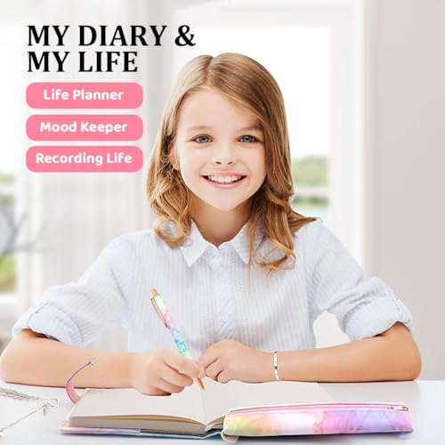Image of Climberty Aesthetic Diary With Lock For Girls, Soft PU Leather Journal Notebook With Ribbon Bookmark, Metal Bookmark, Bracelet, Pencil Pouch, Diamond Pen, Gift Set For Women, 192 Pages A5 Size