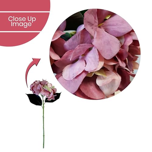 Image of Art Street Artificial Pink Hydrangea Flower Stick for Vases| Faux Flowers| Ideal for Home Decor |Items for Living Room |Christmas Day, New Year Decor| 6 Head Flower|Size: 18 Inch (Set of 4)