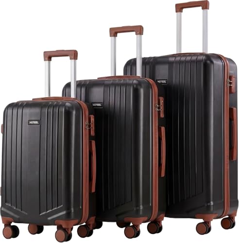 Image of Hoteel Luggage Sets 3 Piece, 4-Year Warranty, Carry-On Luggage with Dual-Spinner Wheels, PC+ABS Hardside Suitcase Set with TSA Lock, Large Checked Travel Suitcases, Black(20 /24 /28)