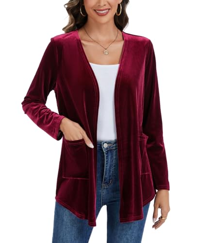 LADI TREND Womens Velvet Cardigan Suit Open Front Long Sleeve