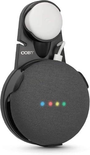 Coby Wall-Outlet Mount, Smart Speaker Holder, Nonslip Cable-Management Wall Mount for AC Power Outlets, Compatible with First- and Second-Gen Google Home Mini Speaker (Not Included), Black