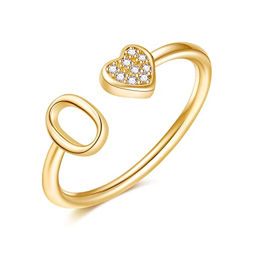 Image of Initial Rings for Teen Girls - S925 Heart Sterling Silver Rings for Teen Girls | 14K Gold /Rose Gold /Sterling Silver Plated Ring for Girls Kids Women Ring for Teenager Girls Gifts Adjustable, No Tarnish, Hypoallergenic