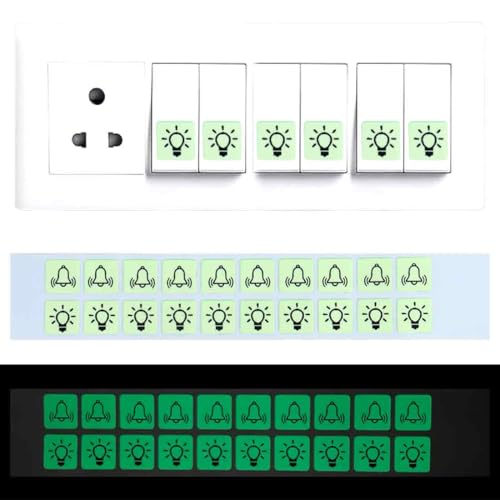 RUKAN - Nachtschein Schalter Aufkleber Set mit 10 Glocken und 10 Licht Symbol Aufkleber, 14 * 14 mm