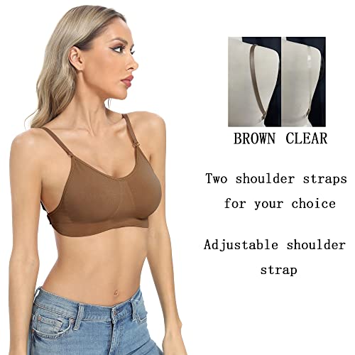 Image of OBICUM Backless Clear Back Bra Convertible Wireless Dance Bra Unpadded Adjustable Straps Low Back