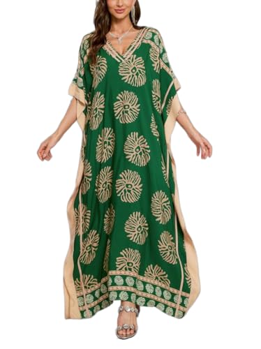 Image of KECVOT Kaftan Dresses for Women V-Neck Print Swimsuit Cover Up Plus Size Beach Caftan Lounge Dress