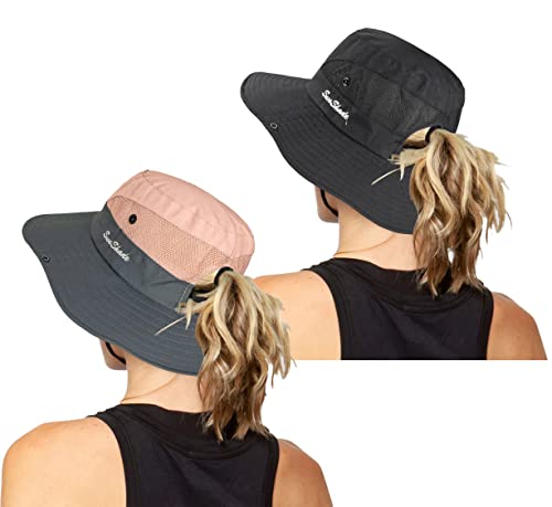 Image of Womens Foldable Wide-Brim UV-Protection Sun-Hat with Ponytail Hole