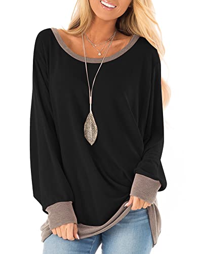 Fallorchid Womens Long Sleeve Tops Crew Neck Tunics Clothes Casual Color Block Sweatshirt