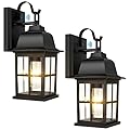 2-Pack Dusk to Dawn Outdoor Wall Lights, Exterior Light Fixtures with Photocell, 100% Anti-Rust Aluminium Outside Black Wall Lanterns, Waterproof Outdoor Wall Sconces for Porch Patio House Garage