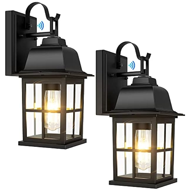 2-Pack Dusk to Dawn Outdoor Wall Lights, Exterior Light Fixtures with Photocell, 100% Anti-Rust Aluminium Outside Black Wall Lanterns, Waterproof Outdoor Wall Sconces for Porch Patio House Garage