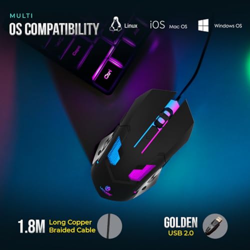 Image of Lapcare Champ LGM-100 Gaming Mouse, 6 Buttons, 4 Adjustable DPI Levels Upto 3600 DPI, 5 Circular & Breathing LED Light, Wired Mouse (Black)