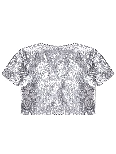 Kids Short Sleeve Sequins Bolero Flower Girl Shrug Open Front Cardigan Dress Cover up4