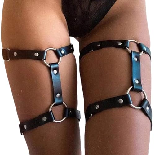 2 Pcs Leather Leg Harness Adjustable Elastic 2 Rows Leather Leg Belt Ring Body Harness Accessories Jewelry For Women