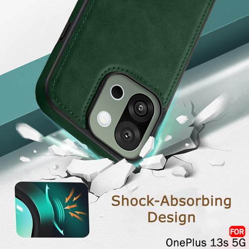 Image of TheGiftKart Genuine Leather Finish Back Cover Case for OnePlus 13s 5G | Shockproof Design | Raised Edges for Camera & Screen Protection | Stunning Minimalist Design Back Cover for OnePlus 13s (Green)