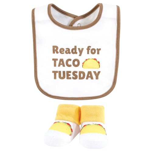 Image of Hudson Baby Unisex Baby Cotton Bib and Sock Set, Taco Tuesday, One Size
