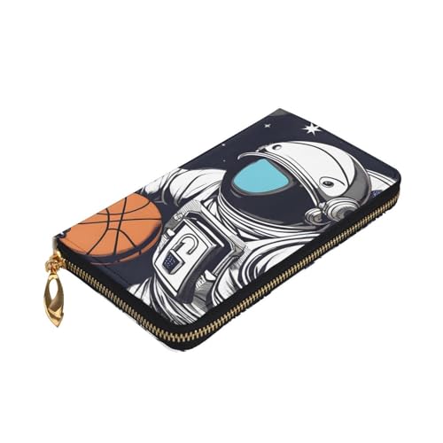 Astronaut Space Basketball Picture Leather Long Clutch Wallet for Fashionable Girls and Women - Durable, Stylish, and Functional, Black, One Size3