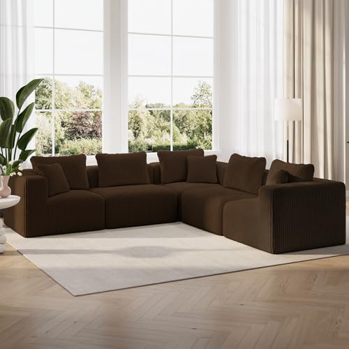 Image of Novilla 106 inch Modular Sectional Sofa, V Shape Sectional Couch, Modern Cloud Design with Smarts Coil Support, Boneless Couch for Large Living Room Apartment, No Assembly Required, Brown